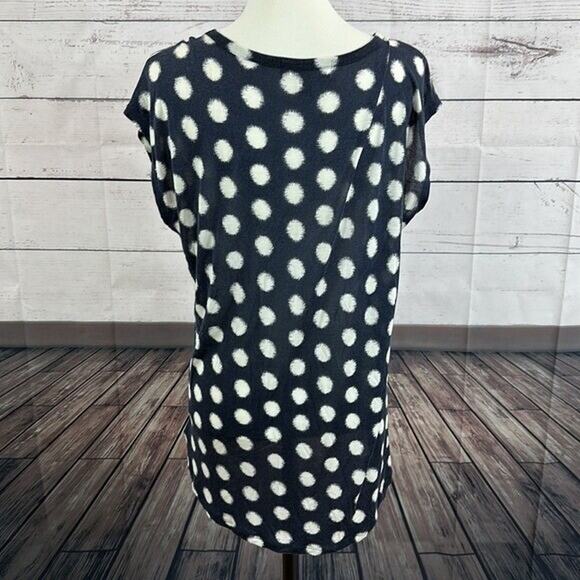 Michael Kors Tee Shirt Womens Medium Blue White Rayon Cap Sleeve Stretch Basic - Picture 4 of 9